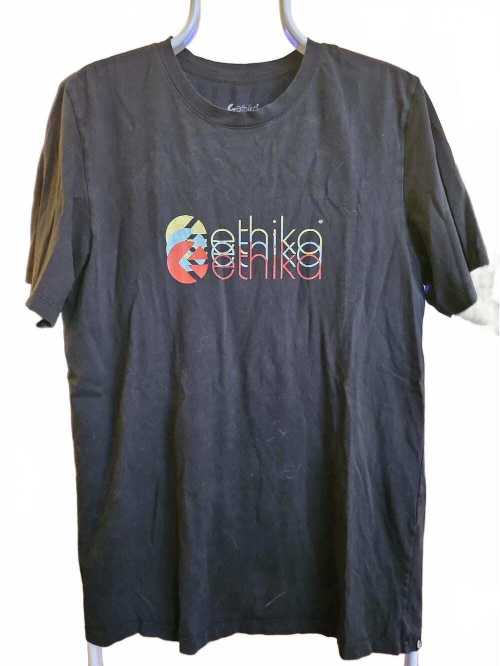 Ethika Mens blurry logo Black Short Sleeve T-Shirt  Sz. Small - vintage